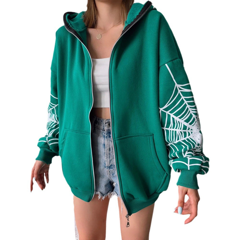 Pull à capuche pour femmes avec un motif unique de toile d'araignée et une coupe généreuse Chic und Stil
