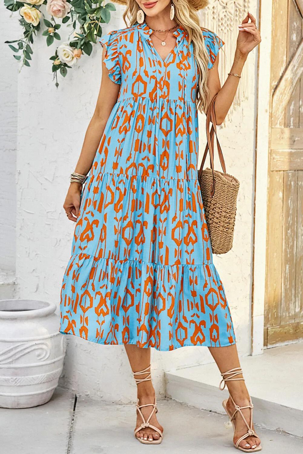 Robe maxi pour femme avec imprimé animal et détails volants Chic und Stil