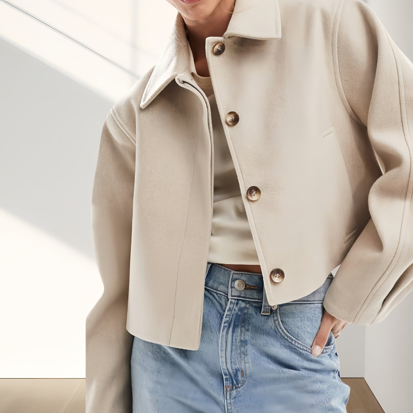 Dames courte, douce veste en mélange de laine Chic und Stil