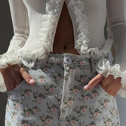 Ladies refined pullover with chic and stylish ruffle details