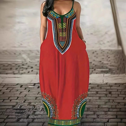 Robe maxi pour femmes avec imprimé ethnique moderne et poches latérales pratiques Chic und Stil