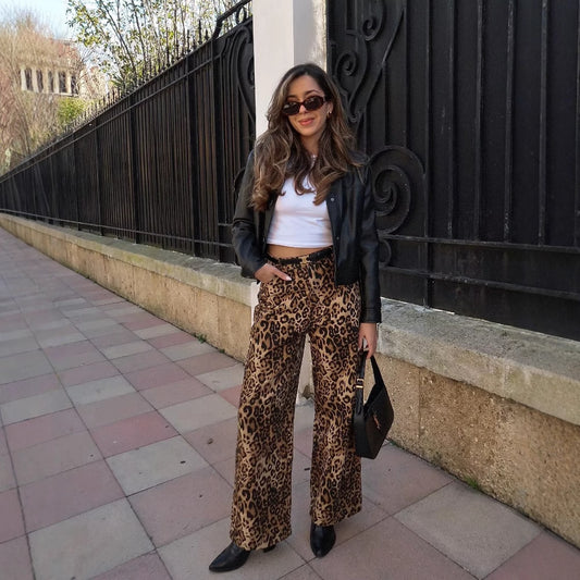 Chic and Style Women's Leopard Print Palazzo Pants