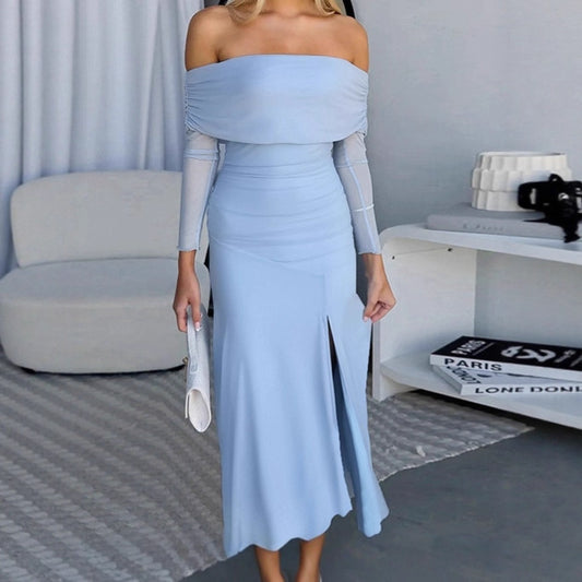 Robe maxi chic pour femmes avec design sans épaules et fente latérale Chic und Stil
