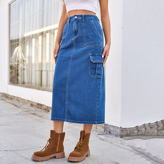 Jupe maxi cargo pour dames avec des poches latérales pratiques et une taille haute Chic und Stil