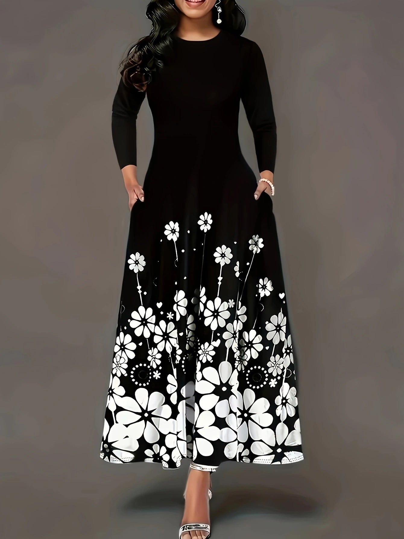 Robe maxi femme avec design floral et poches latérales pratiques Chic und Stil
