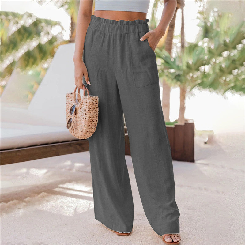 Wide palazzo pants for women with elastic waistband and practical pockets Chic and Style