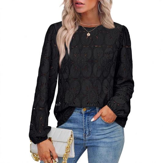 Blouse en dentelle pour femmes avec des détails floraux et des manches bouffantes élégantes Chic und Stil