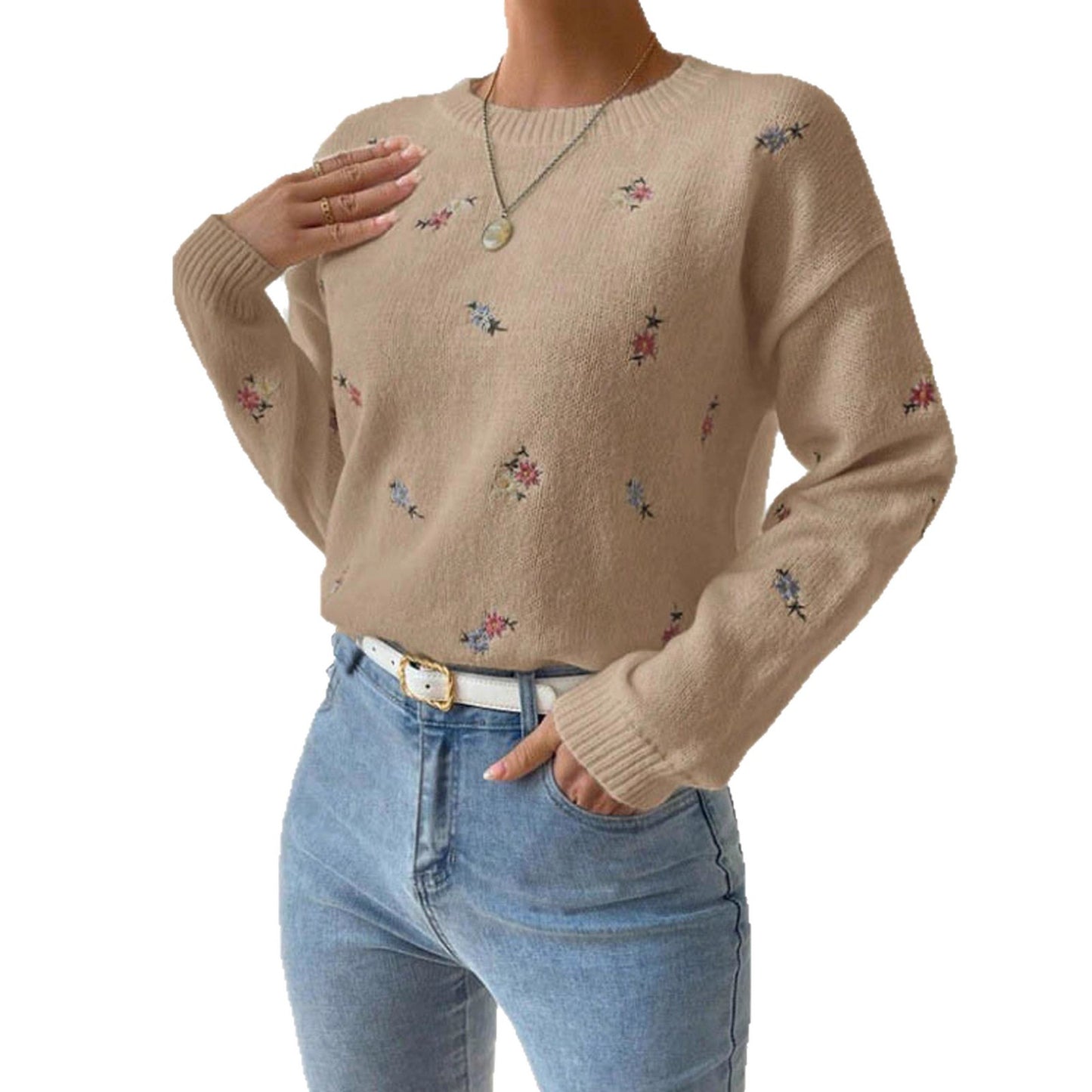 Pull en tricot pour femmes avec des détails de broderie florale et une coupe décontractée Chic und Stil