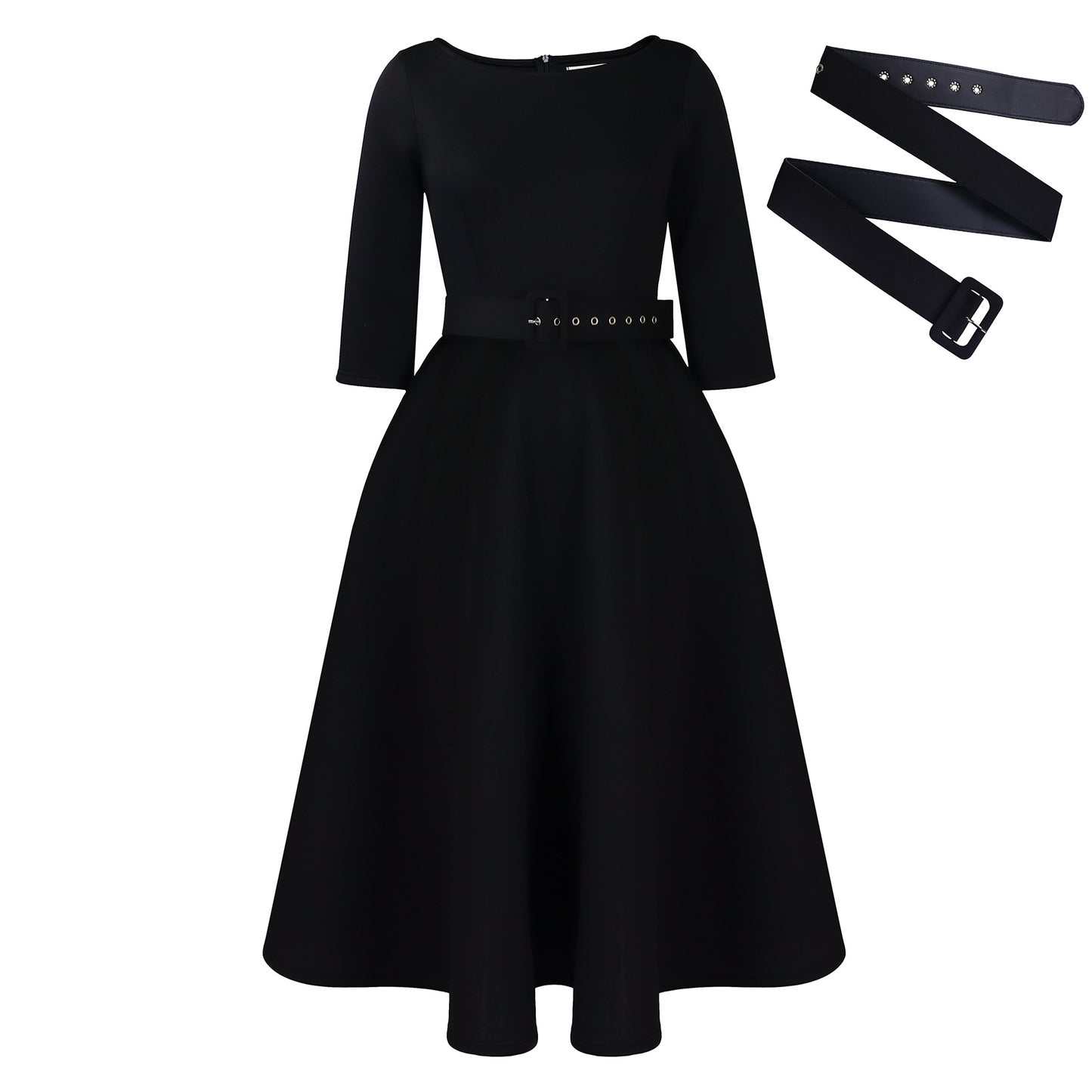 Robe élégante A-ligne pour femmes avec ceinture et manches ¾ Chic und Stil