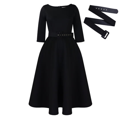 Robe élégante A-ligne pour femmes avec ceinture et manches ¾ Chic und Stil