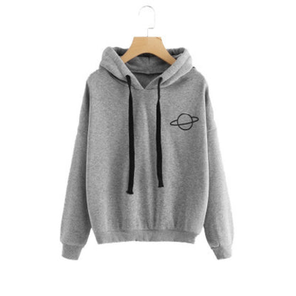 Dames pull à capuche confortable avec motif planétaire Chic und Stil