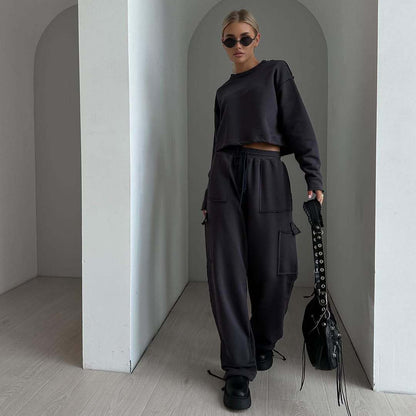 Femme pull court décontracté avec cordon de serrage et coupe ample Chic und Stil
