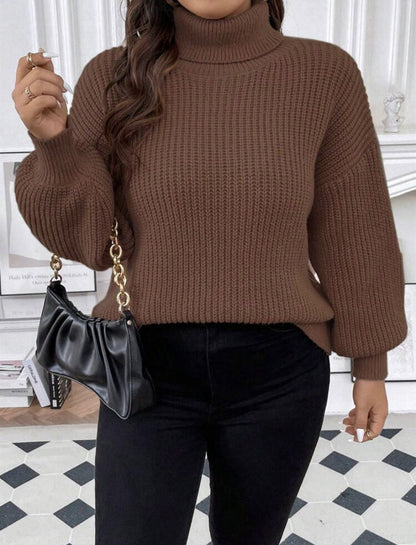 Dames Pull chunky confortable avec col roulé et tricot texturé Chic und Stil