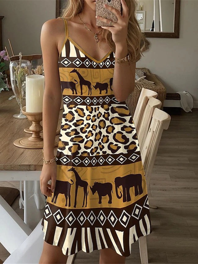 Robe maxi femme avec motif animal créatif et élégant décolleté en V Chic und Stil