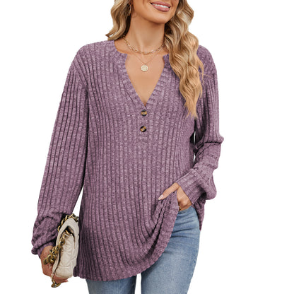 Chemisier à manches longues pour femmes avec décolleté en V texturé et détails de boutons Chic und Stil