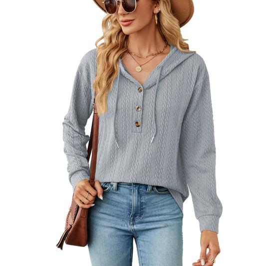 Pull à capuche décontracté pour femmes avec surface texturée et détails de boutons Chic und Stil