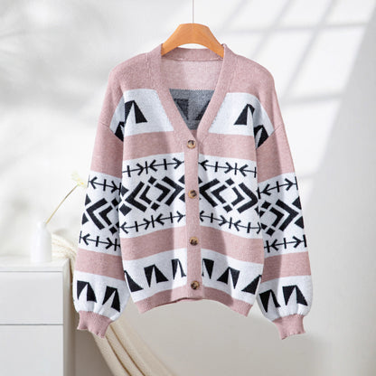 Veste en tricot confortable pour femmes avec motif ethnique décoratif et coupe ouverte Chic und Stil