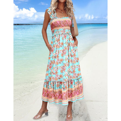 Robe maxi à étages pour femmes avec bretelles réglables et poches Chic und Stil