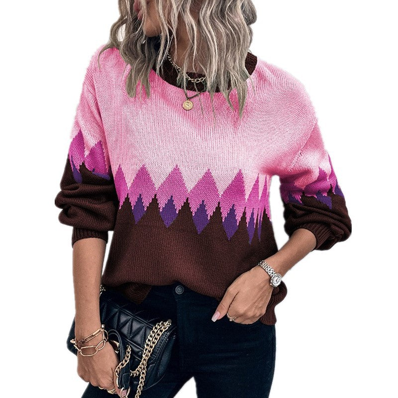 Pull femme avec motif de montagne tendance et col rond confortable Chic und Stil