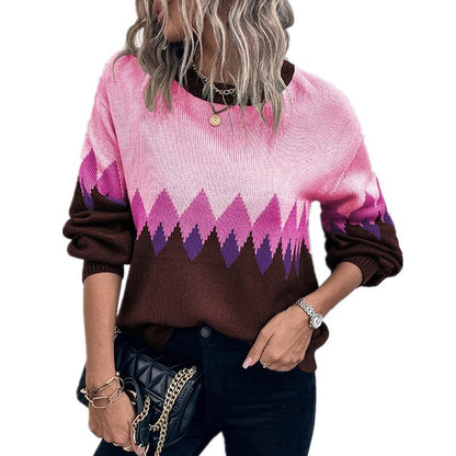 Pull femme avec motif de montagne tendance et col rond confortable Chic und Stil