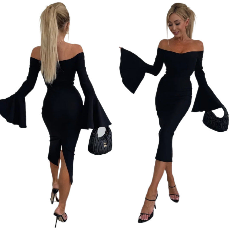 Robe midi décolletée pour femmes avec des manches évasées Chic und Stil