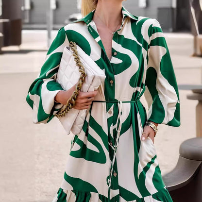 Dames Élégante Robe Maxi Chemise Chic und Stil