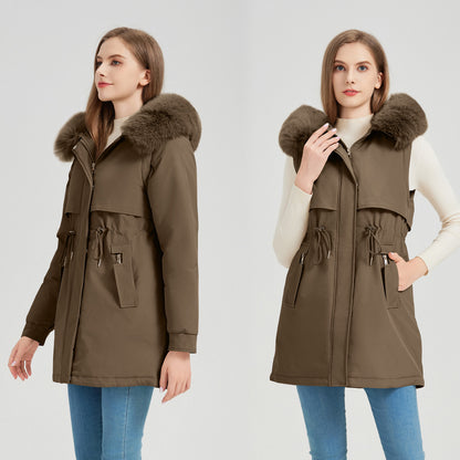 Functional jacket for women with removable faux fur collar and drawstring waist Chic und Stil