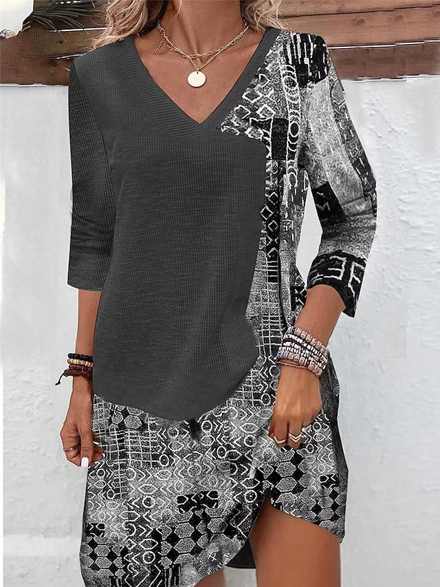 Robe chemise femme avec décolleté en V et design en patchwork artistique Chic und Stil
