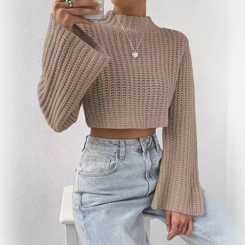 Pull crop décontracté pour femmes avec des manches larges et un design structuré Chic und Stil