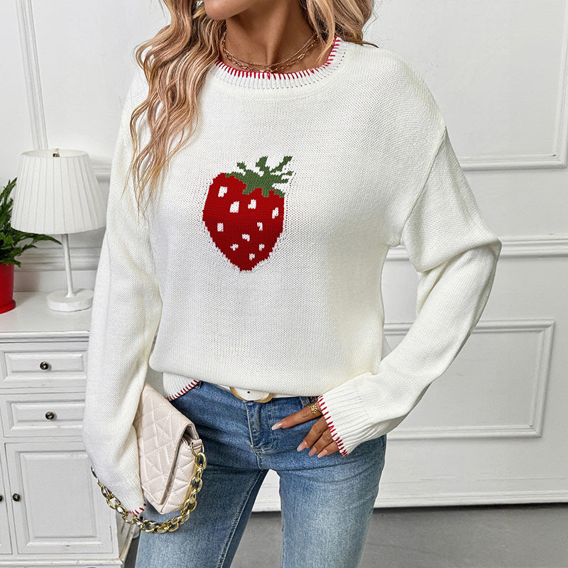 Pull en tricot pour femmes avec motif fruité de fraise et coupe décontractée Chic und Stil
