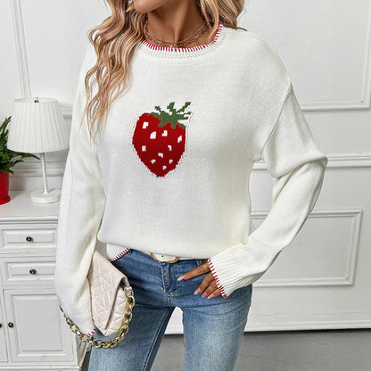 Pull en tricot pour femmes avec motif fruité de fraise et coupe décontractée Chic und Stil