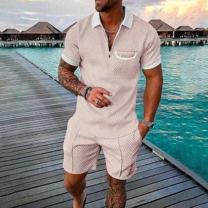 Ensemble polo à manches courtes à motif pour hommes et shorts Chic und Stil