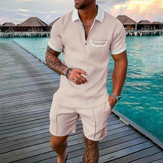 Ensemble polo à manches courtes à motif pour hommes et shorts Chic und Stil