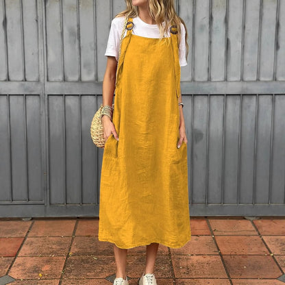 Robe en lin décontractée pour femmes avec poches pratiques et bretelles ajustables Chic und Stil