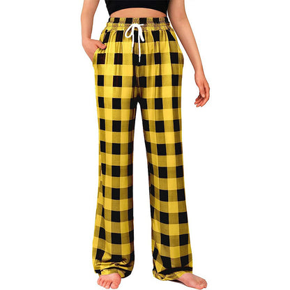 Ladies Comfortable Checkered Pants with Elastic Waist and Side Pockets Chic and Style