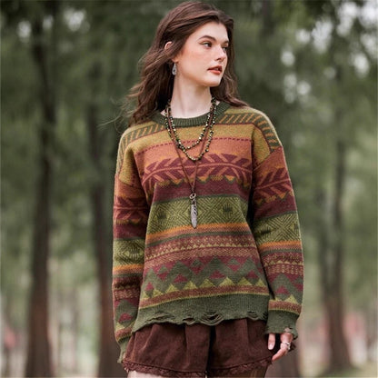 Pull à motifs pour femmes de style bohème avec ourlet frangé Chic und Stil