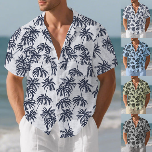 Chemise à manches courtes pour hommes avec motif palmier et poche poitrine pratique Chic und Stil