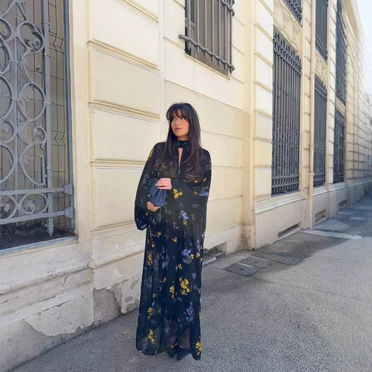 Robe maxi pour femme avec col montant élégant et design floral imprimé Chic und Stil