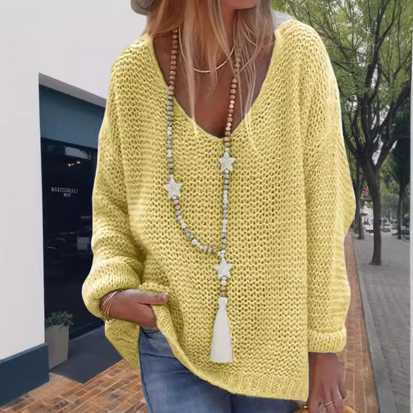 Femme pull en tricot avec décolleté en V et coupe décontractée Chic und Stil