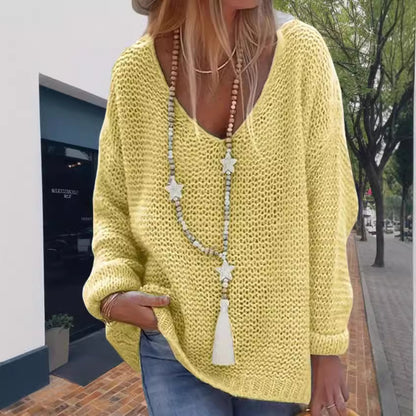 Femme pull en tricot avec décolleté en V et coupe décontractée Chic und Stil