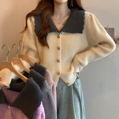 Dames cardigan avec col vintage et grands détails de bouton Chic und Stil