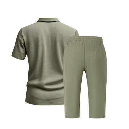 Polo shirt décontracté à manches courtes pour hommes avec shorts en lin élastiques Chic und Stil