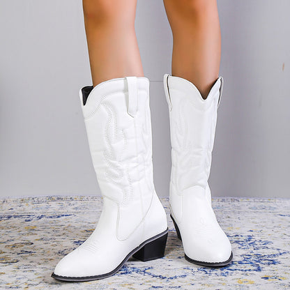 Bottes de cowboy pour femmes avec décorations à la mode et talon blocs Chic und Stil
