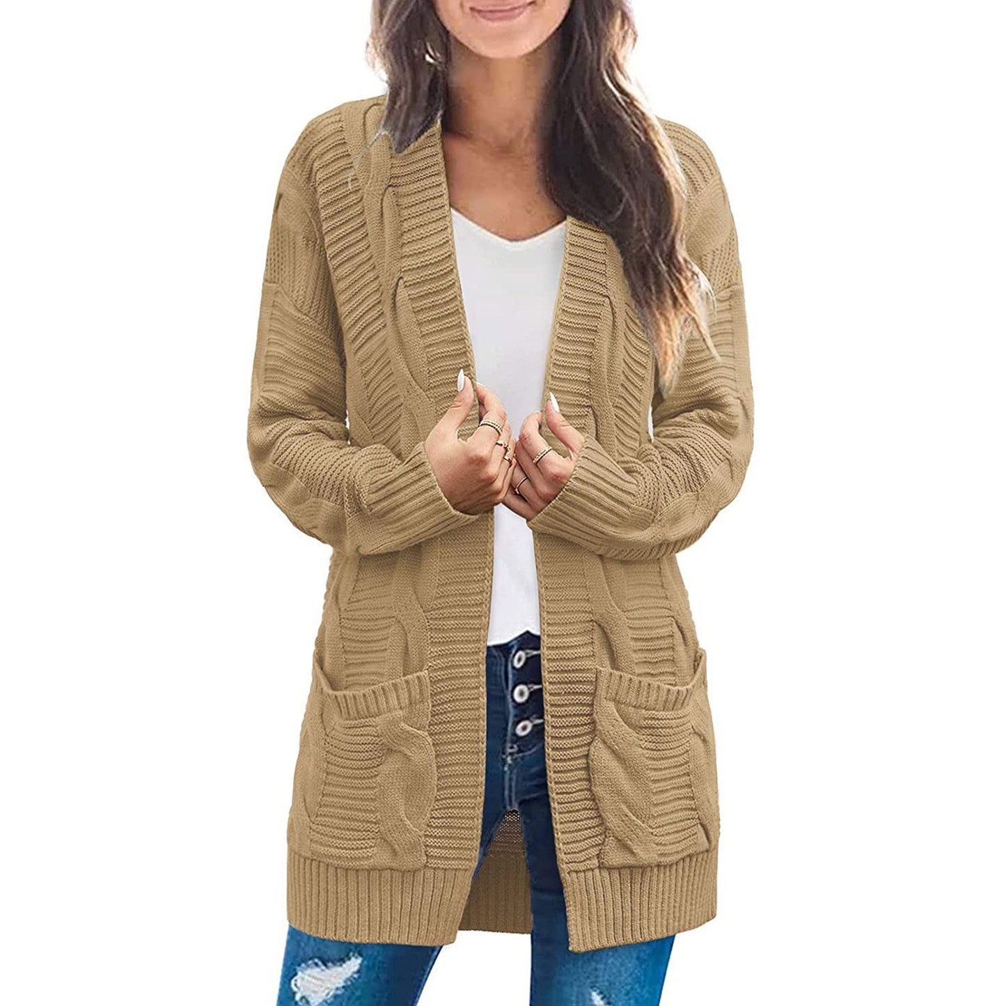 Dame cardigan en tricot épais avec grandes poches et motif structuré Chic und Still