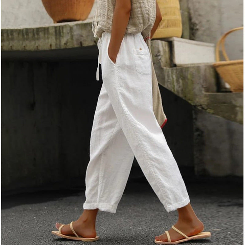 Casual linen pants for women with elastic waist and side pockets Chic und Stil