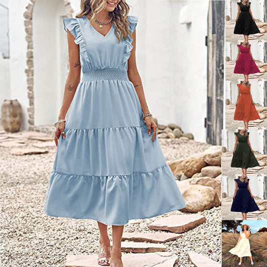 Robe maxi pour femmes avec détails en volants et taille élastique Chic und Stil