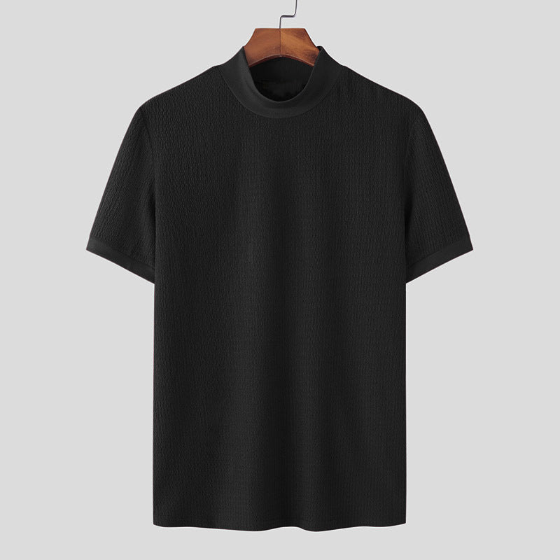 T-shirt pour hommes à manches courtes avec un design structuré moderne et col montant Chic und Stil