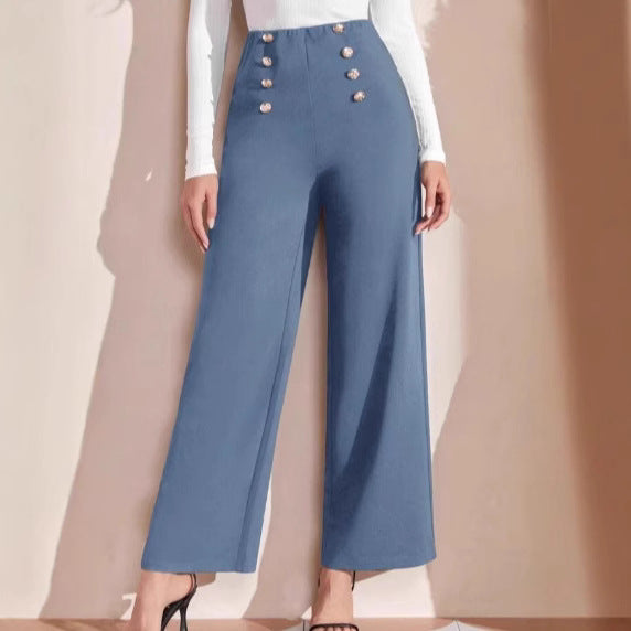 High-waisted wide-leg pants for women with decorative buttons Chic and Style