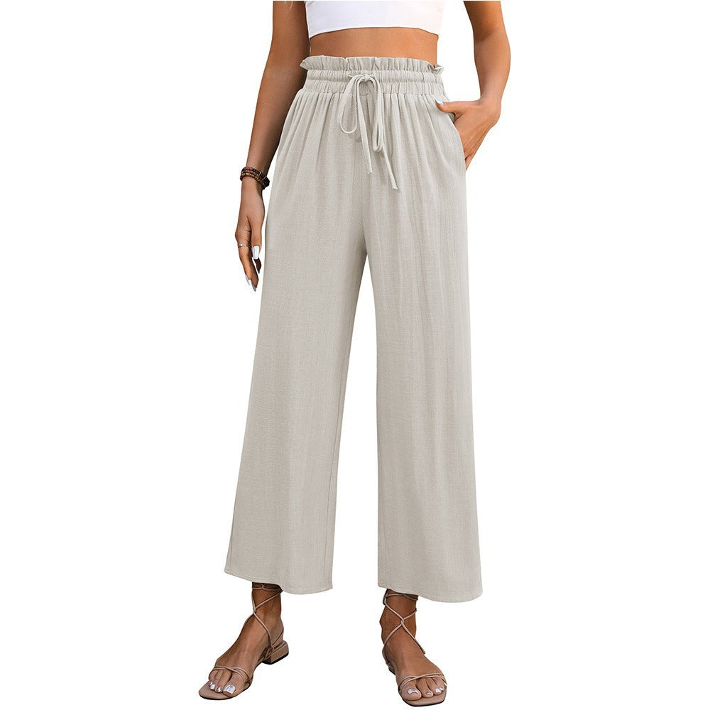Ladies Comfortable Wide Leg Pants with Elastic Waist and Side Pockets Chic and Style
