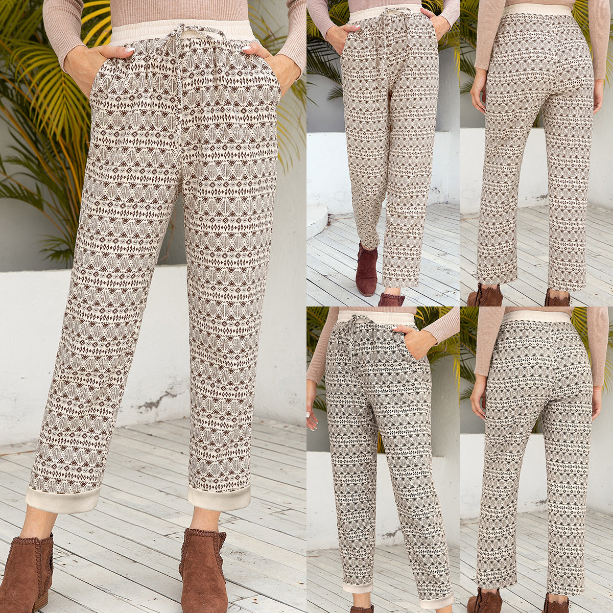 Casual women's pants with elastic waistband and chic and stylish pattern